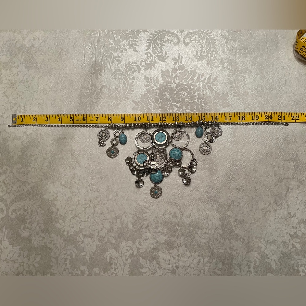 Silver And Turquoise Dangle Bib Statement Necklace - image 6